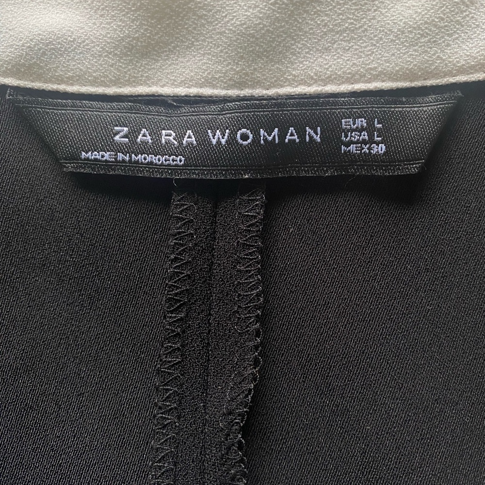 Zara Velvet Bow Black Mini Contrast Collar Dress size L - Picture 7 of 7